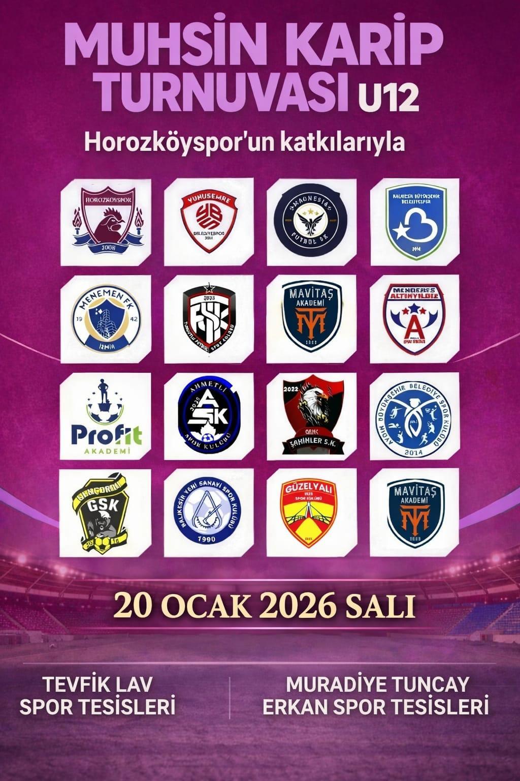 Muhsin Karip U12 turnuvası katılımcı takımlar afişi